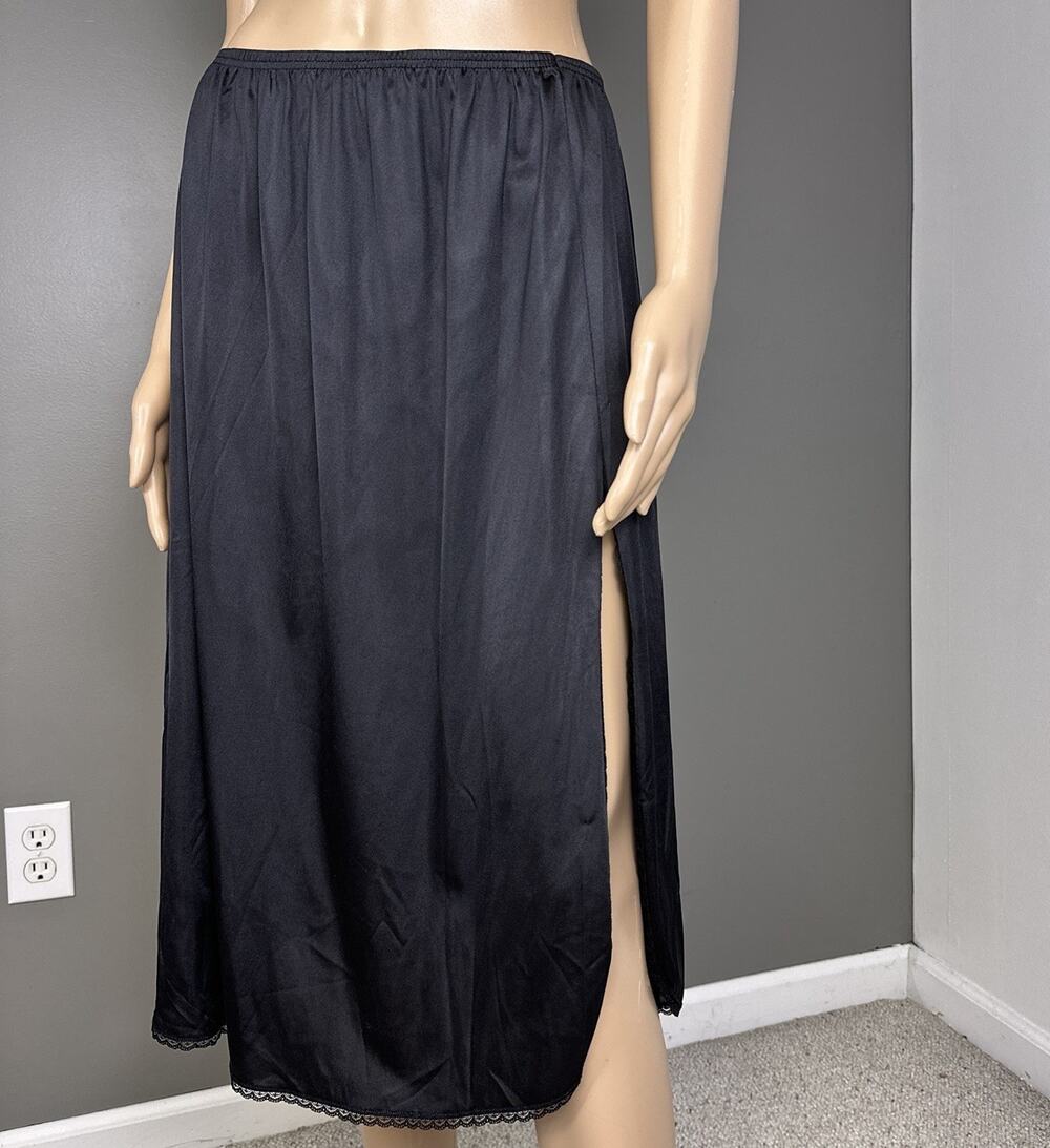 Vintage Vassarette Half Slip Size XL Black High Slit 100% Nylon 27" Midi 11122